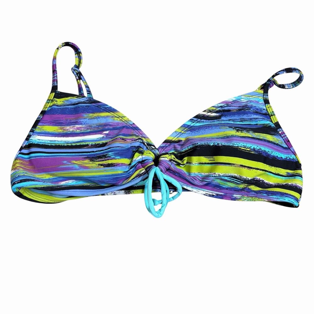 Athleta Scrunch Bikini Top Abstract Stripes Purple Blue Green Medium 905870 Pads